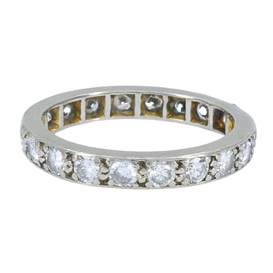 Vintage Platinum Diamond Eternity Band Ring, Size 5.25, Mid-Century - 9