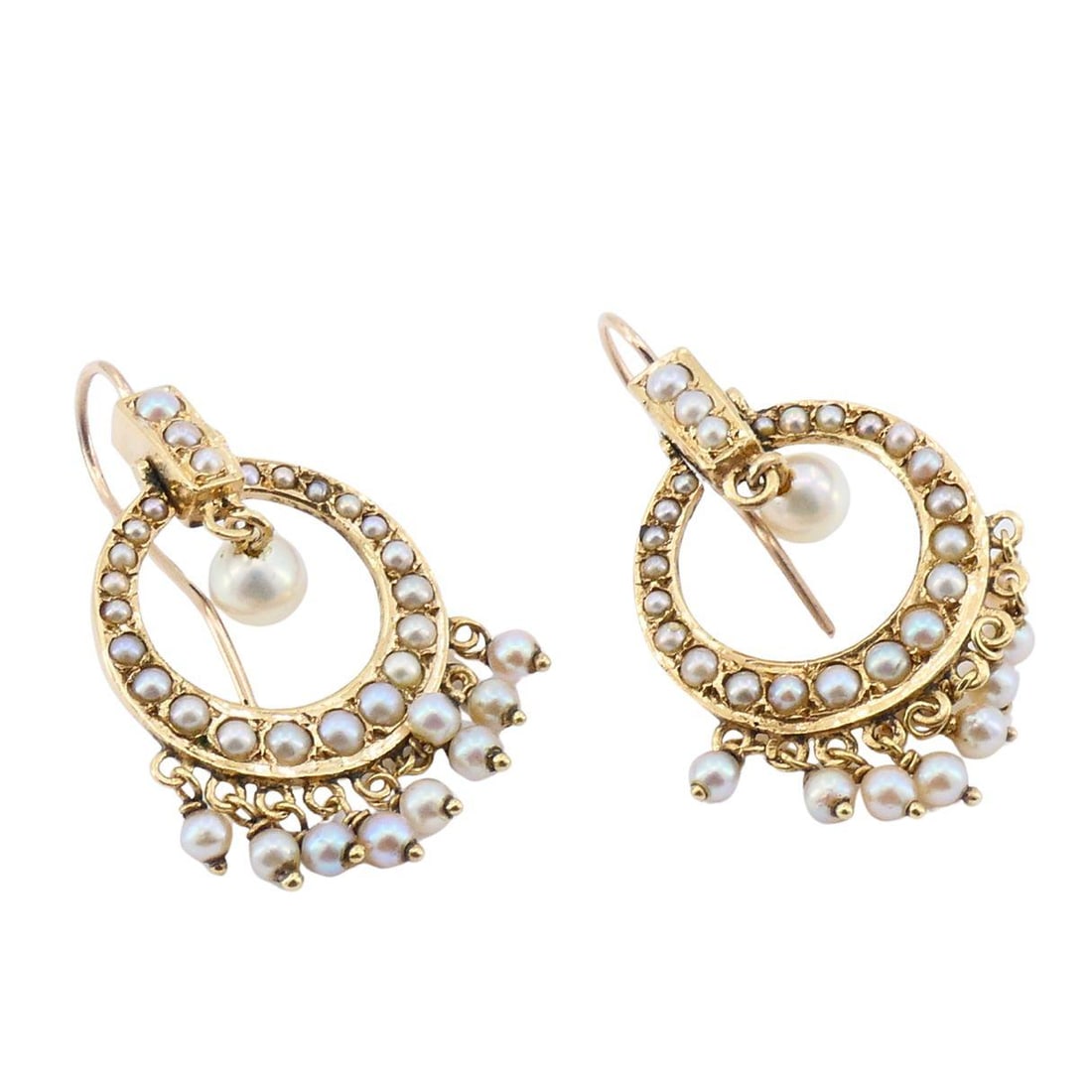 Antique Edwardian 14K Gold Pearl Drop Earrings, Circa 1900 - 13