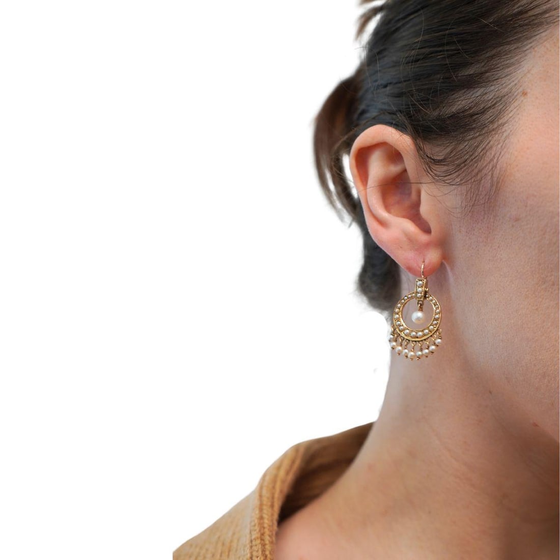 Antique Edwardian 14K Gold Pearl Drop Earrings, Circa 1900 - 6