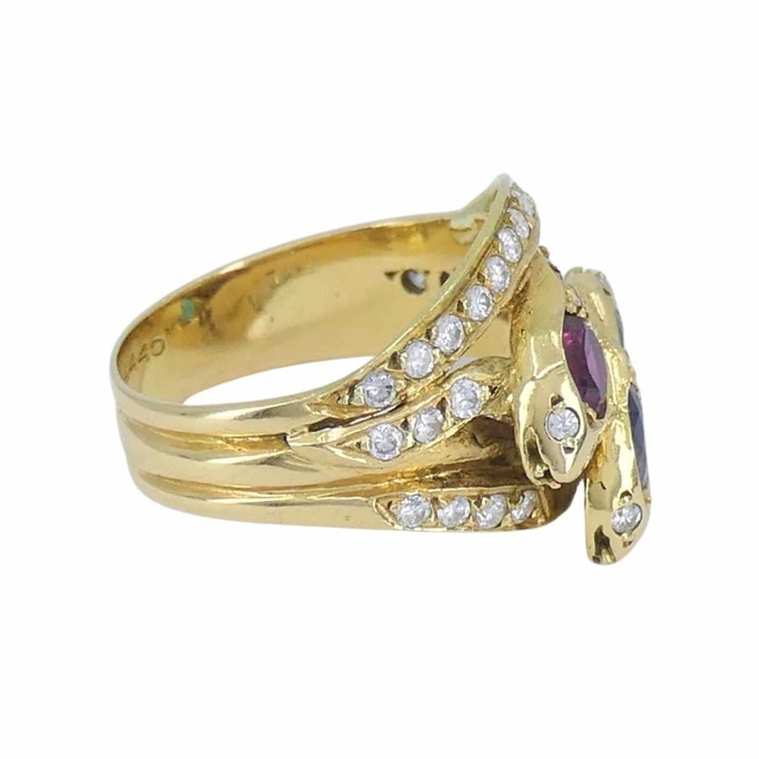 English Vintage 18k Gold Diamond Ruby Emerald Sapphire Snake Ring - 11