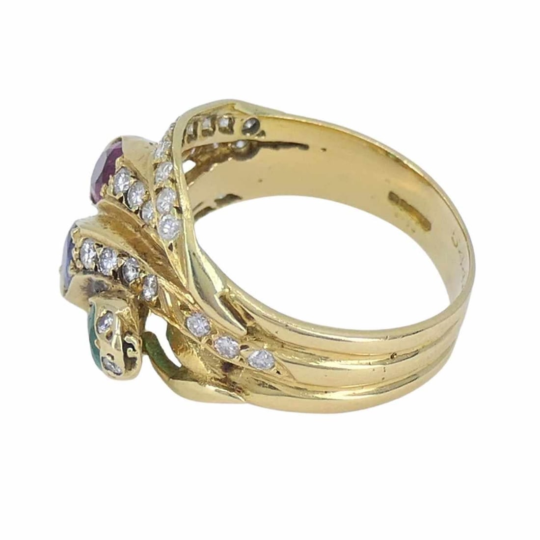 English Vintage 18k Gold Diamond Ruby Emerald Sapphire Snake Ring - 13