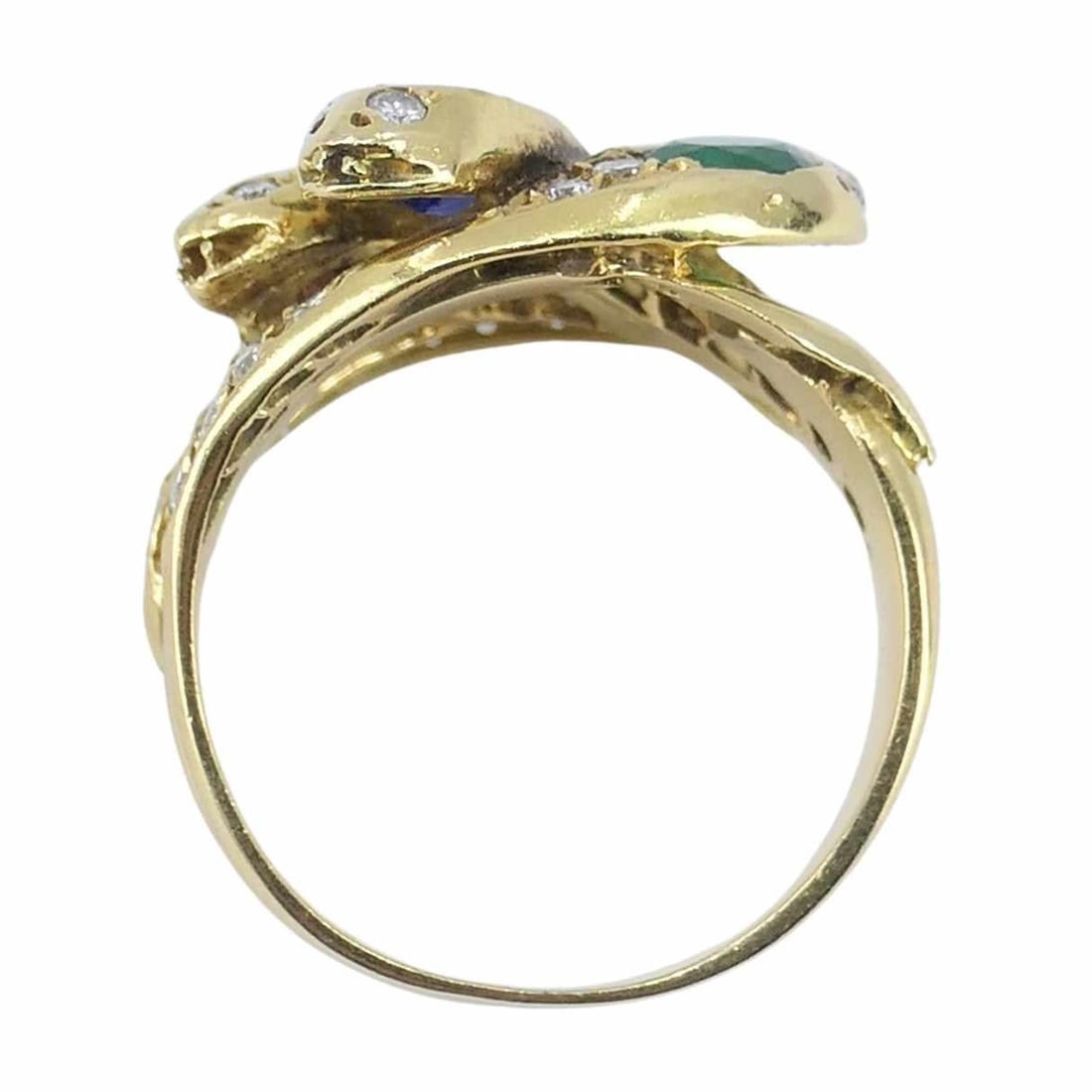 English Vintage 18k Gold Diamond Ruby Emerald Sapphire Snake Ring - 3