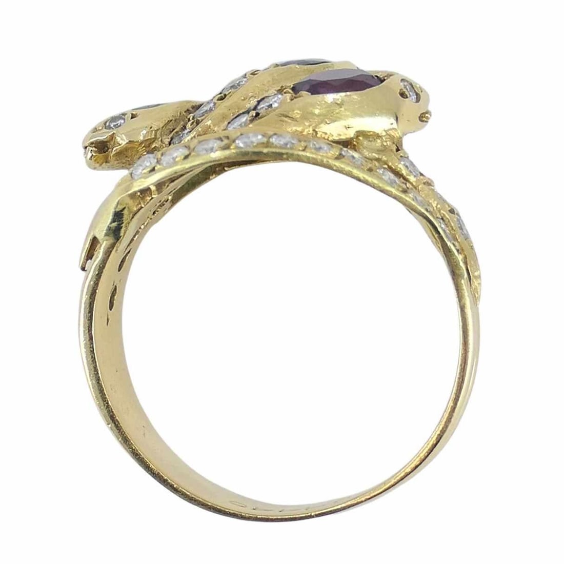 English Vintage 18k Gold Diamond Ruby Emerald Sapphire Snake Ring - 4