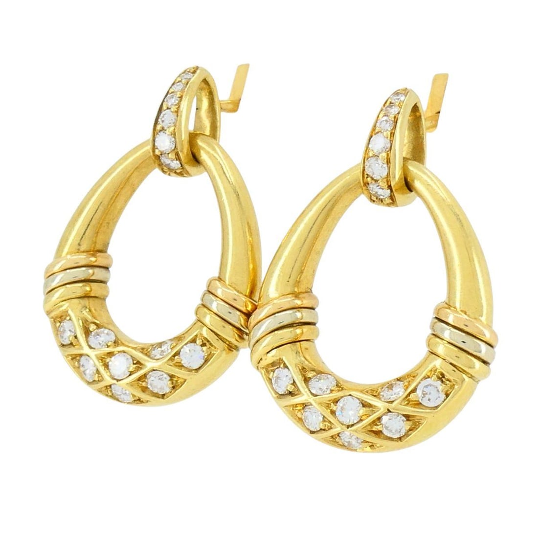 Vintage Cartier 18k Gold Trinity Diamond Mini Doorknocker Earrings - 10