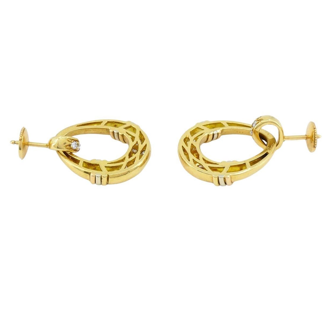 Vintage Cartier 18k Gold Trinity Diamond Mini Doorknocker Earrings - 12