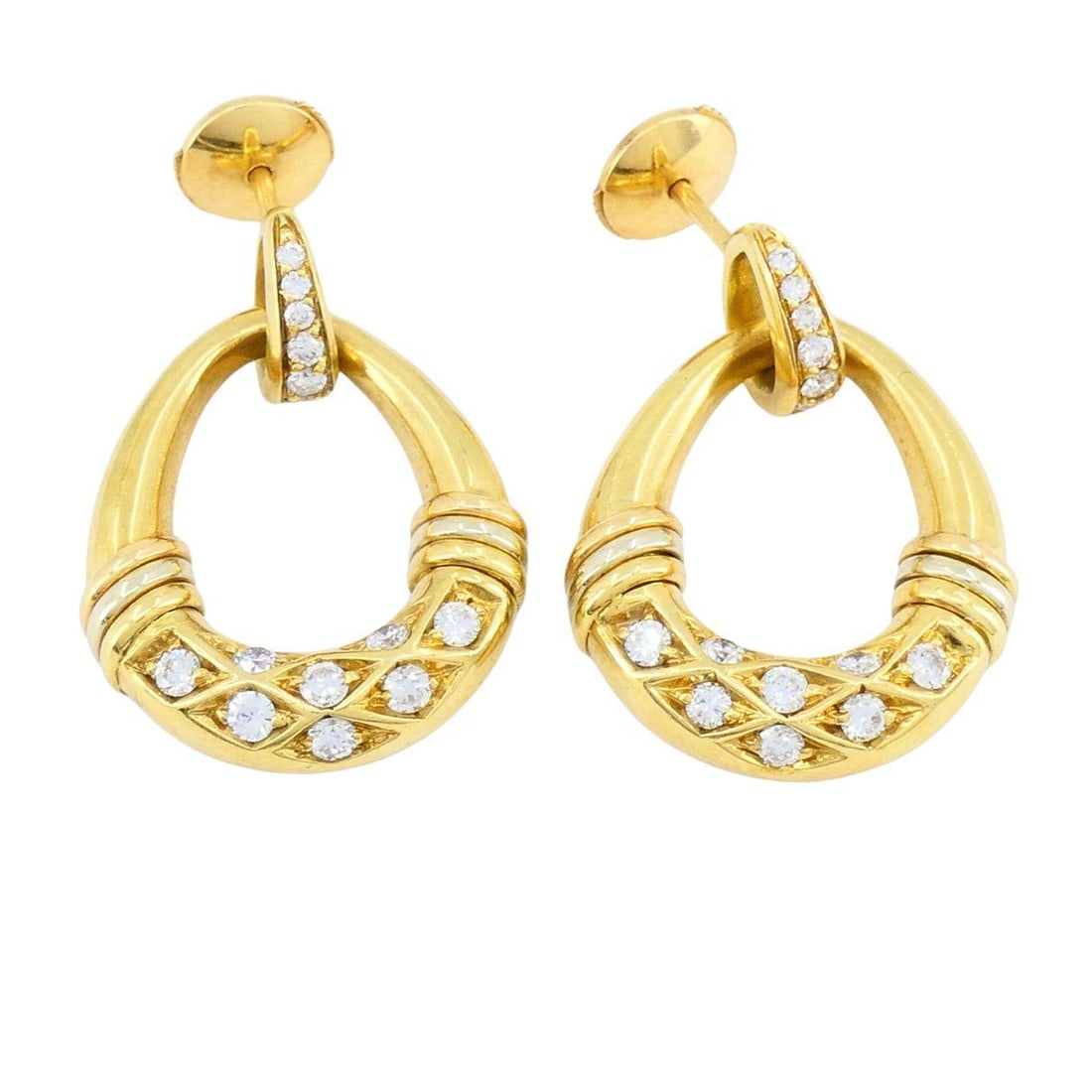 Vintage Cartier 18k Gold Trinity Diamond Mini Doorknocker Earrings - 16