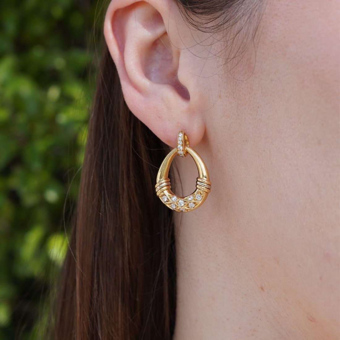 Vintage Cartier 18k Gold Trinity Diamond Mini Doorknocker Earrings - 18