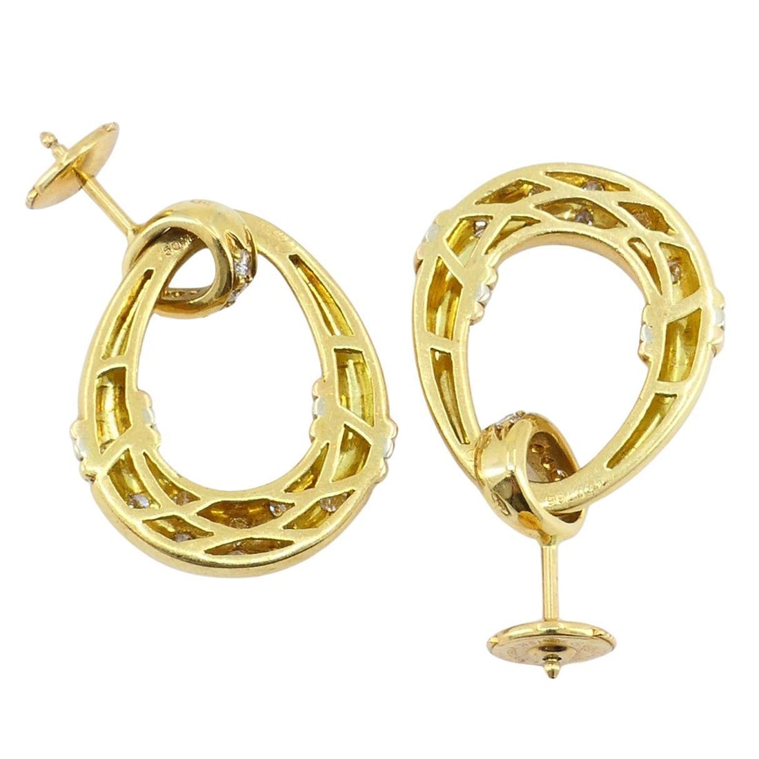 Vintage Cartier 18k Gold Trinity Diamond Mini Doorknocker Earrings - 5