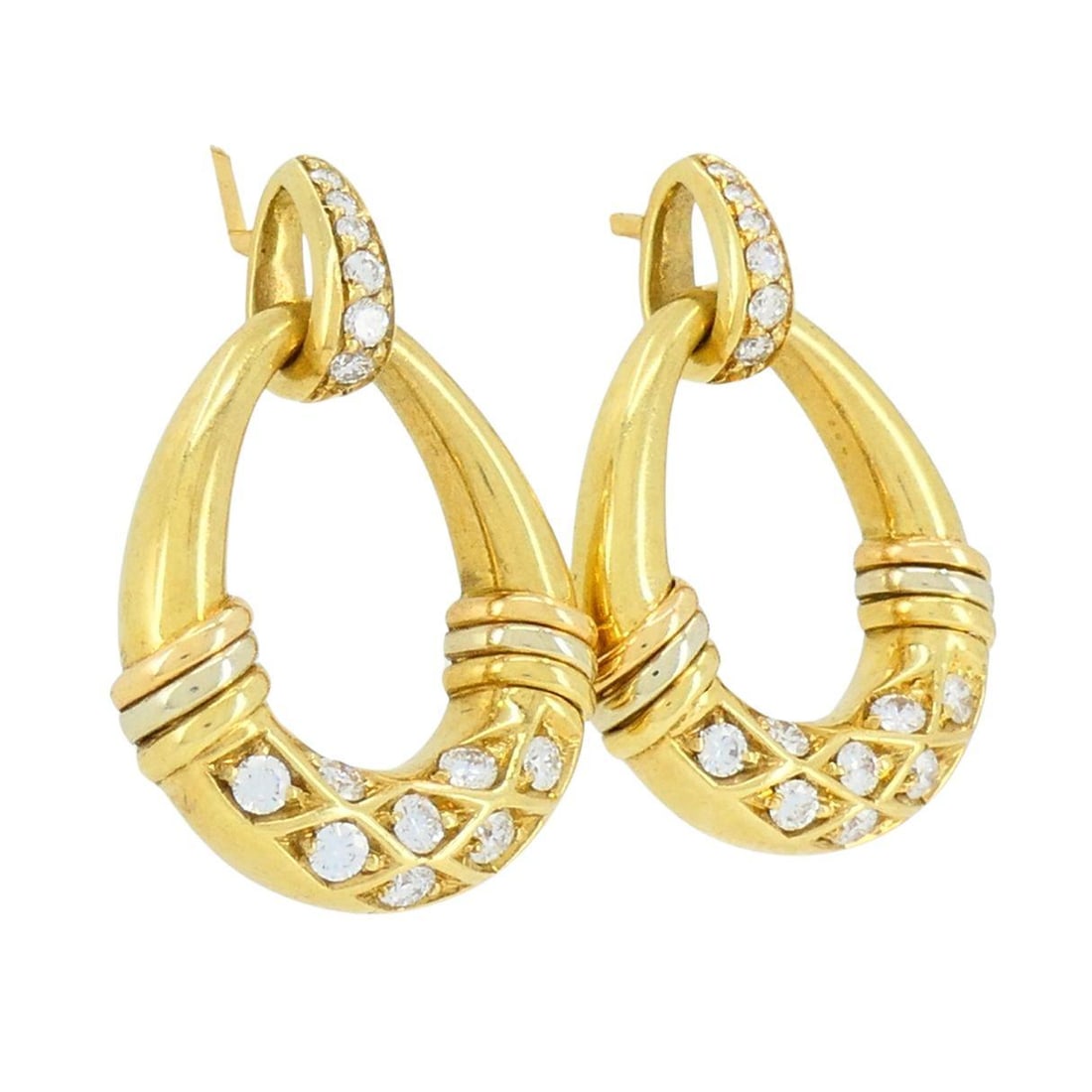 Vintage Cartier 18k Gold Trinity Diamond Mini Doorknocker Earrings - 9