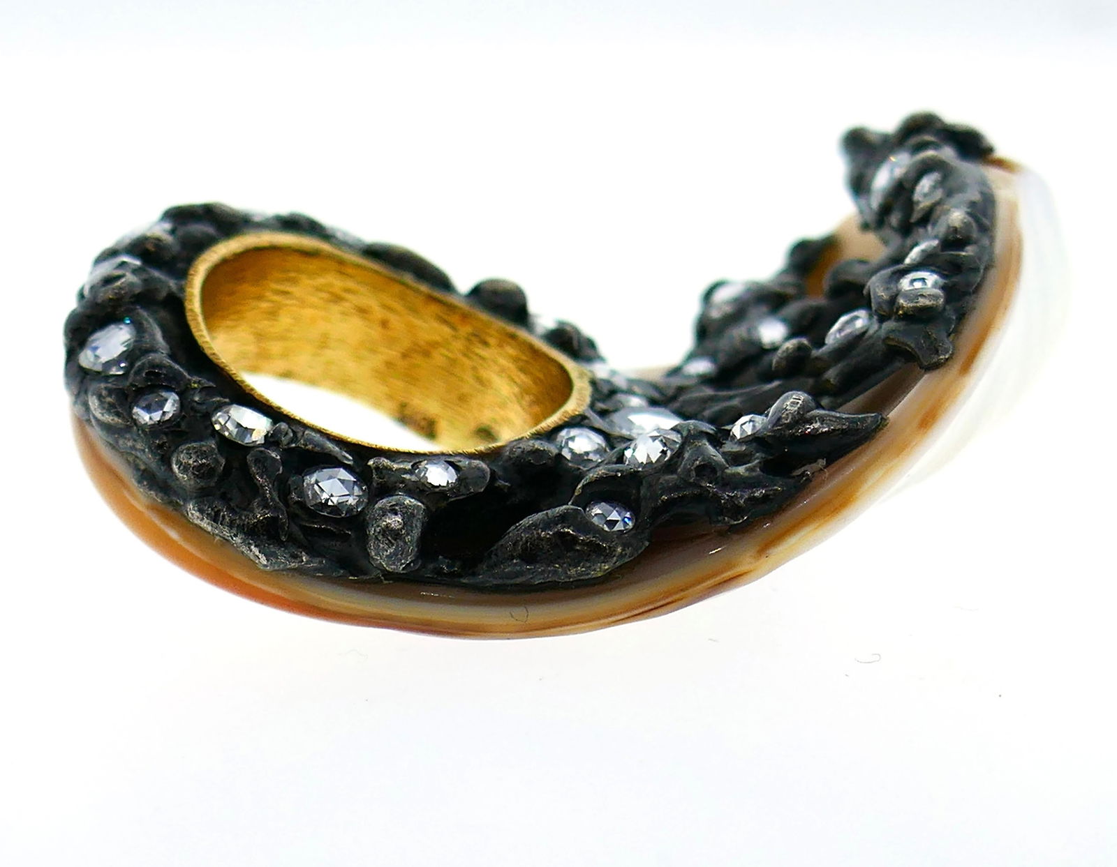 Shell Diamond Blackened Gold Ring - 13