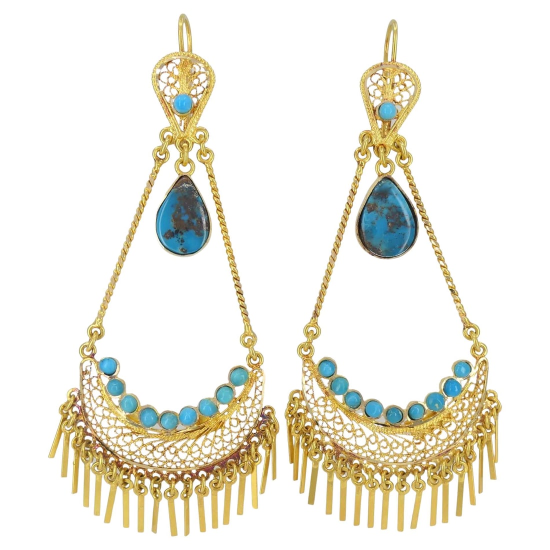 Vintage 18k Gold Turquoise Chandelier Earrings (1 of 19)