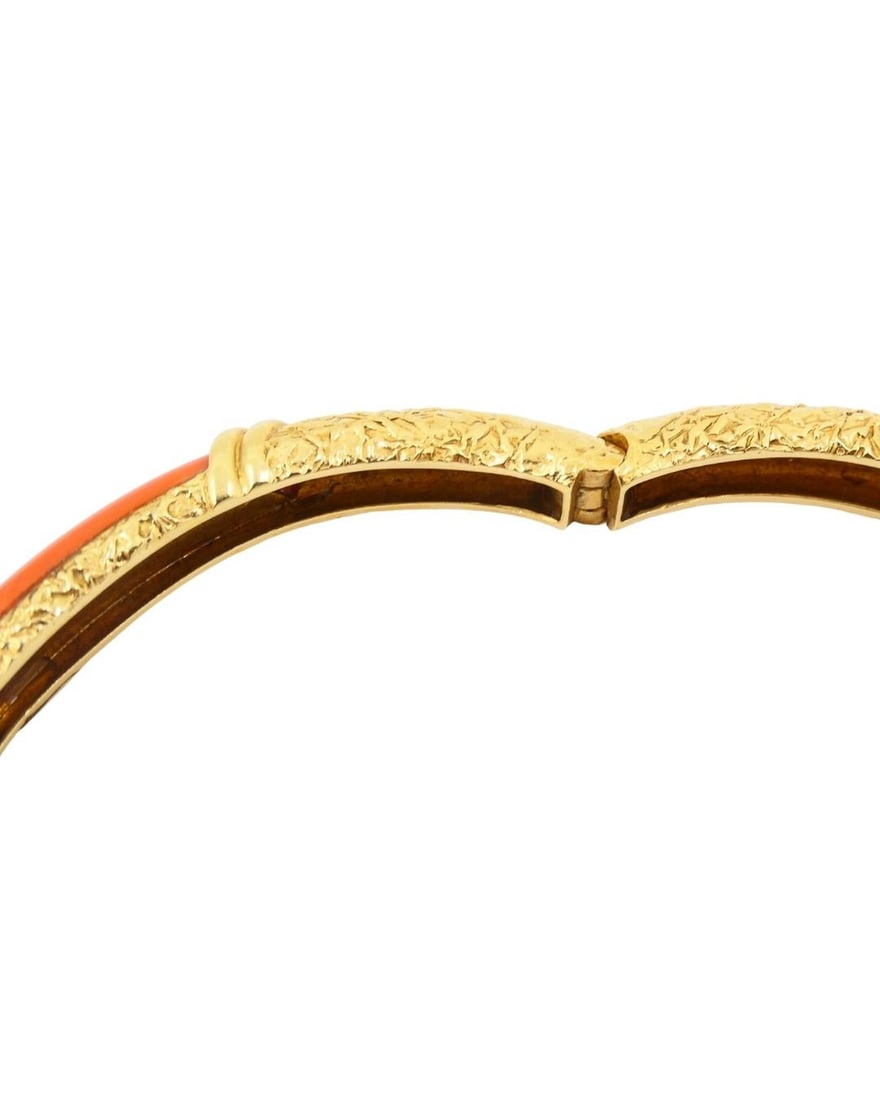 Vintage Van Cleef & Arpels Bracelet Gold Coral Diamond Bangle - 4