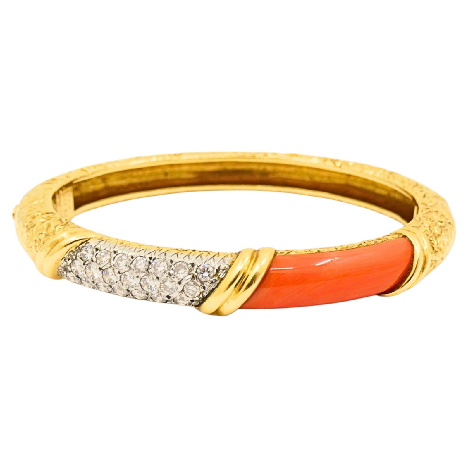 Vintage Van Cleef & Arpels Bracelet Gold Coral Diamond Bangle - 7