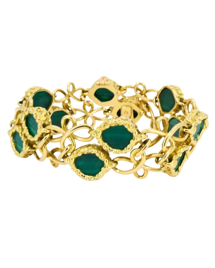Vintage Malachite Bracelet Attributed to Mauboussin Paris 18k Gold - 10