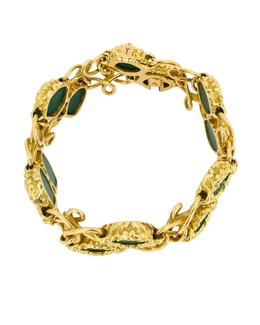Vintage Malachite Bracelet Attributed to Mauboussin Paris 18k Gold - 12