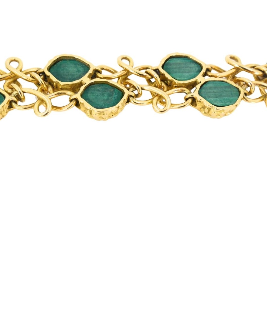 Vintage Malachite Bracelet Attributed to Mauboussin Paris 18k Gold - 17