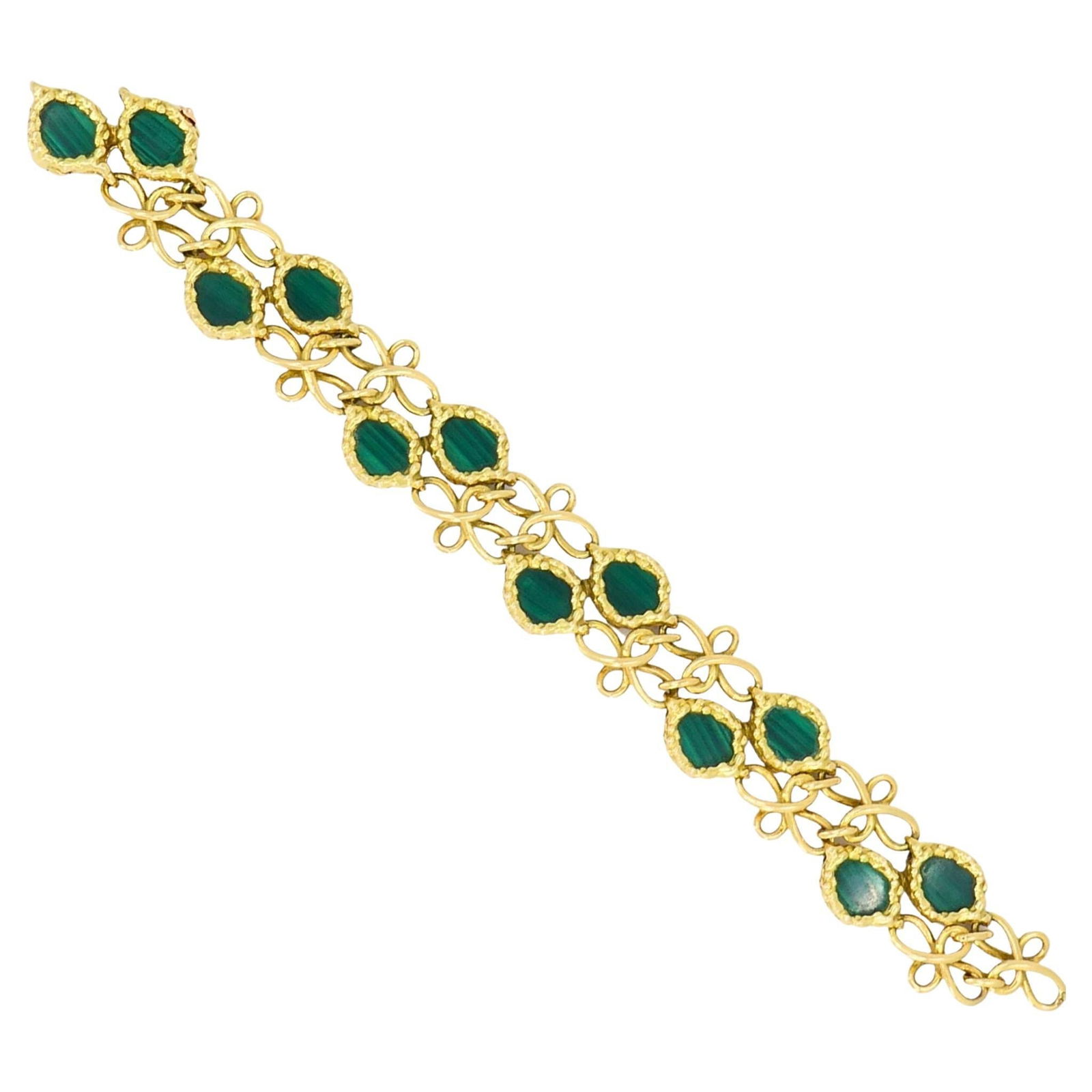 Vintage Malachite Bracelet Attributed to Mauboussin Paris 18k Gold - 7