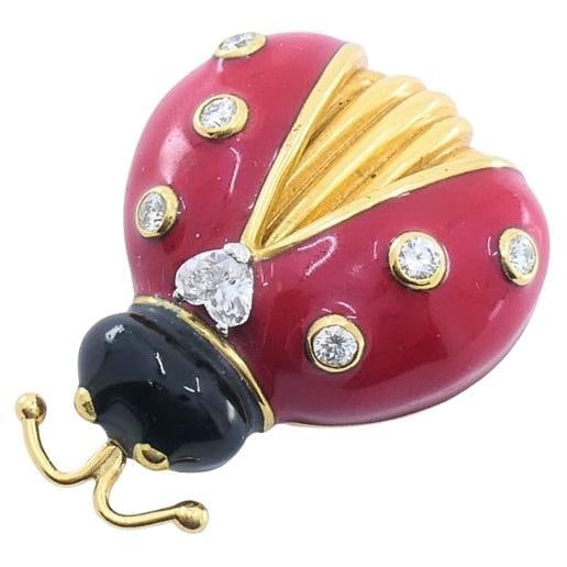 Oscar Heyman 18k Gold Diamond Enamel Ladybug Brooch: Title: Oscar Heyman 18k Gold Diamond Enamel Ladybug Brooch Description: About the Item DESIGNER: Oscar Heyman CIRCA: Late 20th Century MATERIALS: 18k Gold GEMSTONE: Diamond WEIGHT: 18.3 Grams