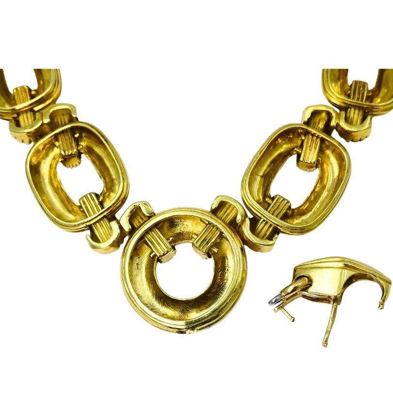 David Webb Necklace Sautoir Chain Oval Links 18k Gold Platinum Diamond Brooch - 19