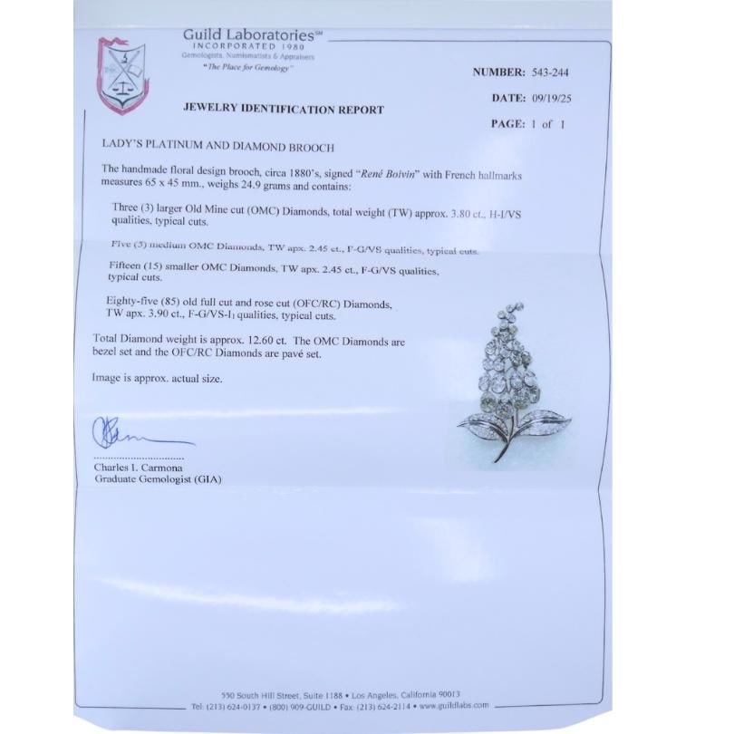 Antique Rene Boivin Platinum Diamond Brooch Circa 1880s Estate Jewelry - 11