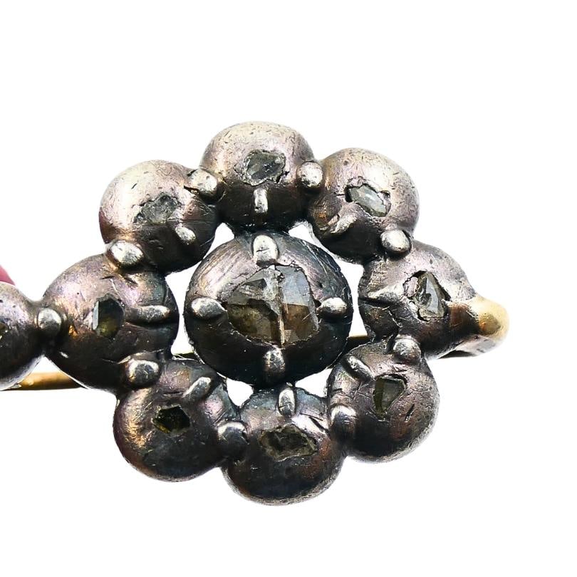 Georgian Silver Floral Diamond Cluster Earrings 14k Gold Ear Wires, 1830s - 17