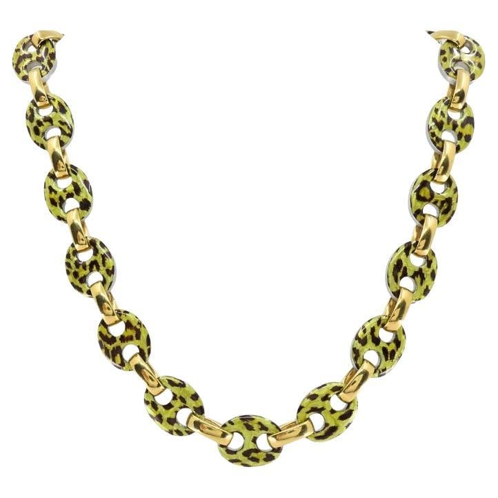Nicolis Cola for Nardi 18k Gold, Metal Leopard Enamel Nautical Link Necklace: Title: Nicolis Cola for Nardi 18k Gold, Metal Leopard Enamel Nautical Link Necklace Description: About the Item ​Designed by Nicolis Cola for the famed Venetian jeweler Nardi, this striking