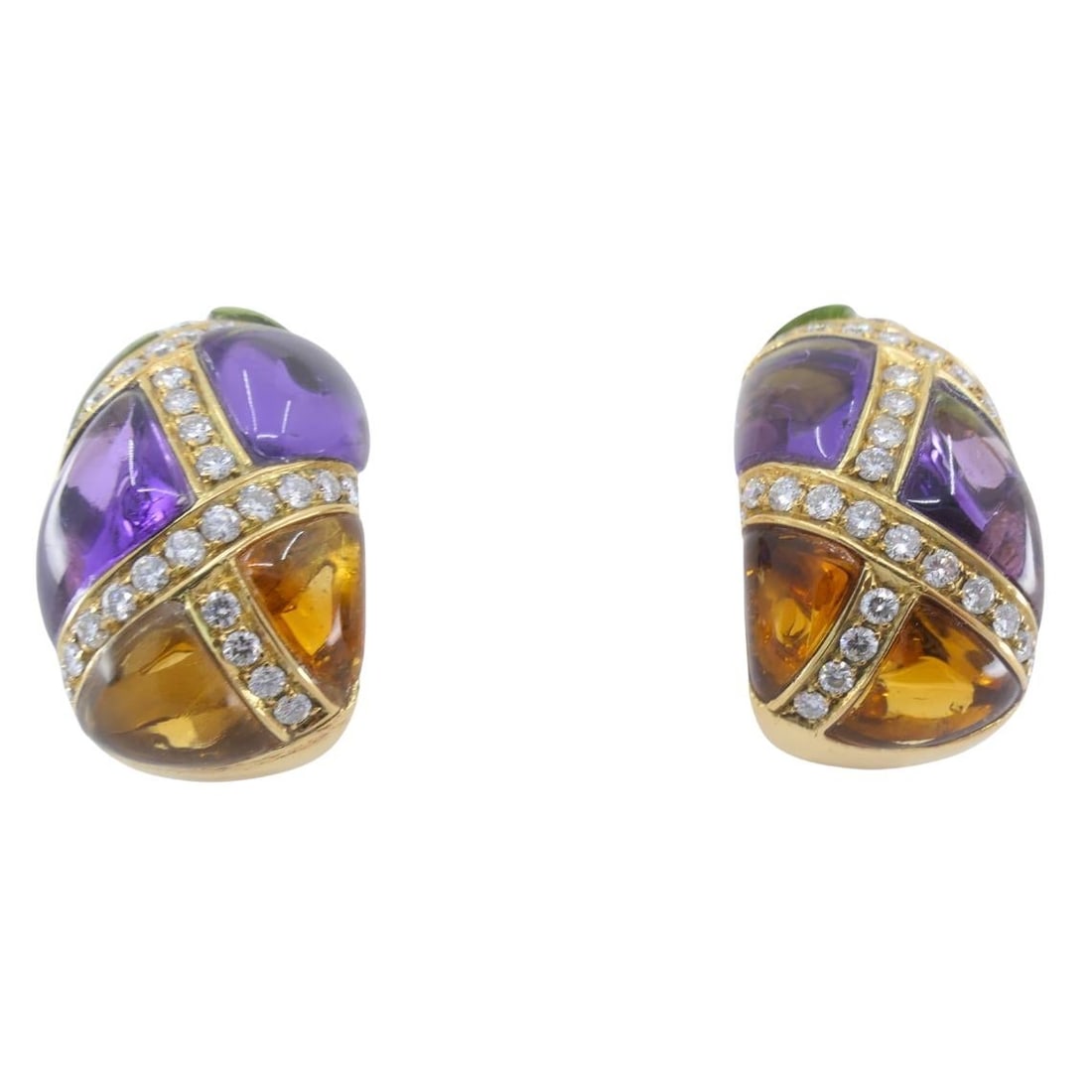 Bvlgari Vintage Bulgari Huggie Earrings Gold Diamond Gemstones - 11