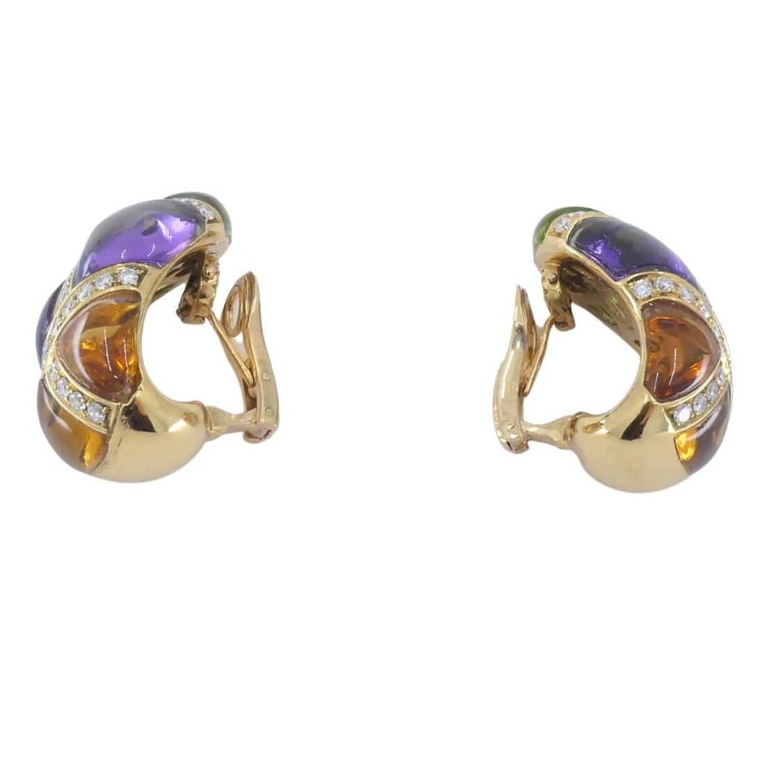 Bvlgari Vintage Bulgari Huggie Earrings Gold Diamond Gemstones - 12