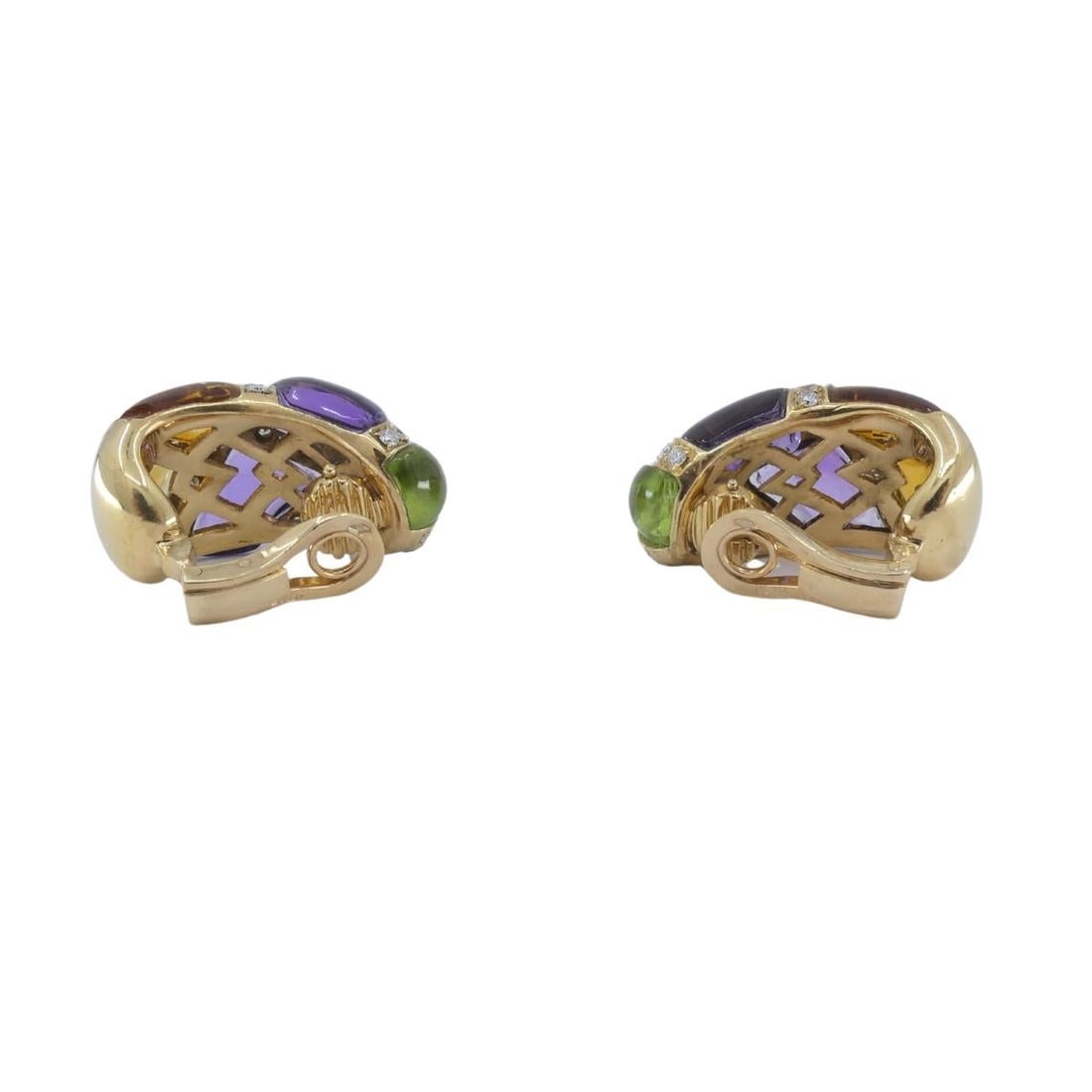 Bvlgari Vintage Bulgari Huggie Earrings Gold Diamond Gemstones - 13