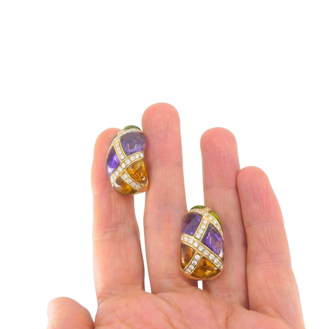 Bvlgari Vintage Bulgari Huggie Earrings Gold Diamond Gemstones - 5