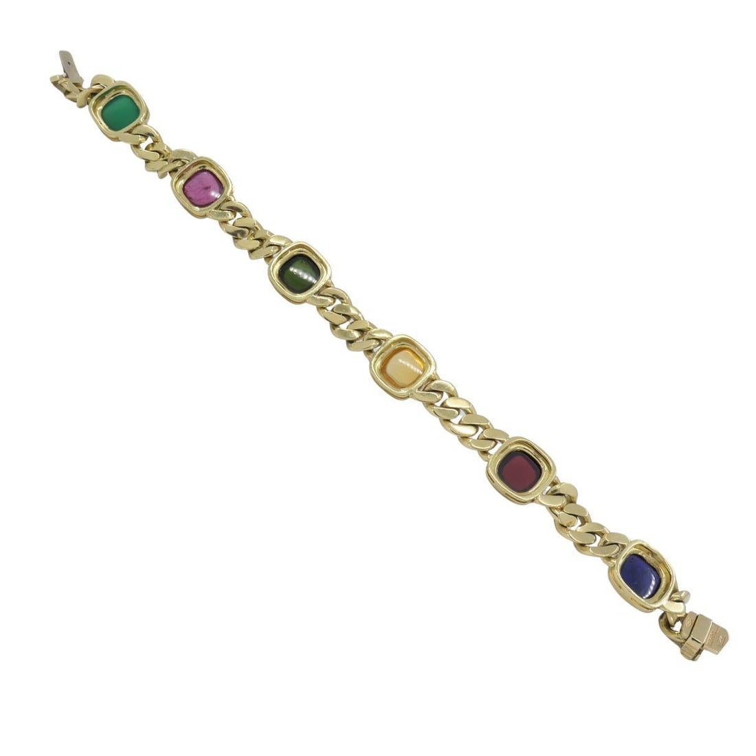 Vintage Bvlgari 18k Gold Curblink Gemstones Bulgari Bracelet - 2