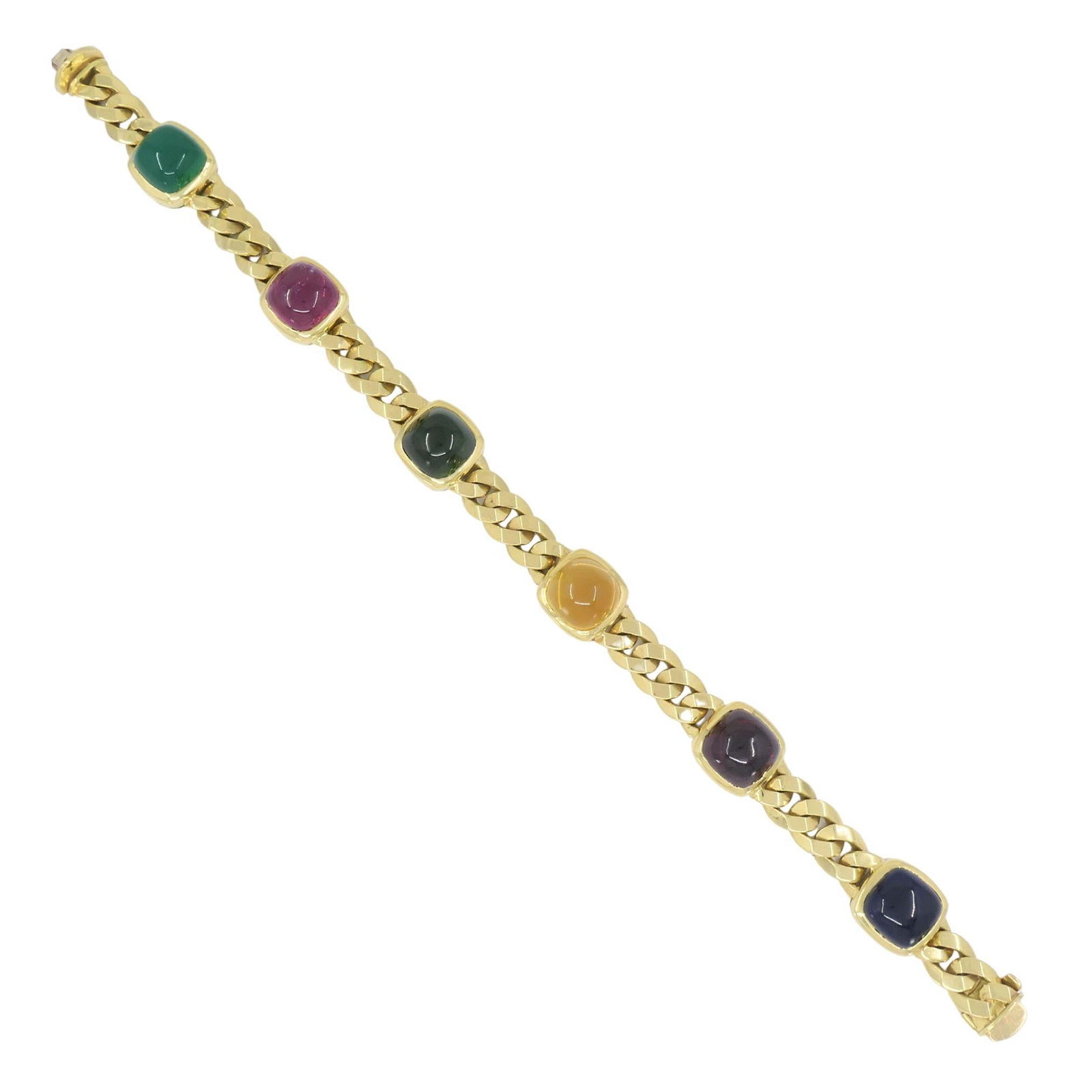 Vintage Bvlgari 18k Gold Curblink Gemstones Bulgari Bracelet - 7