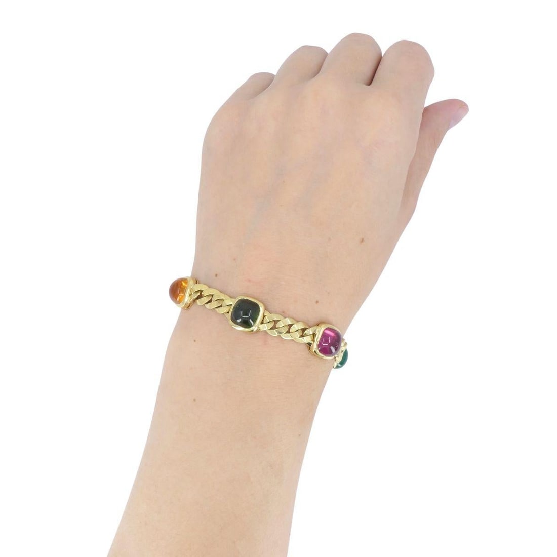 Vintage Bvlgari 18k Gold Curblink Gemstones Bulgari Bracelet - 9