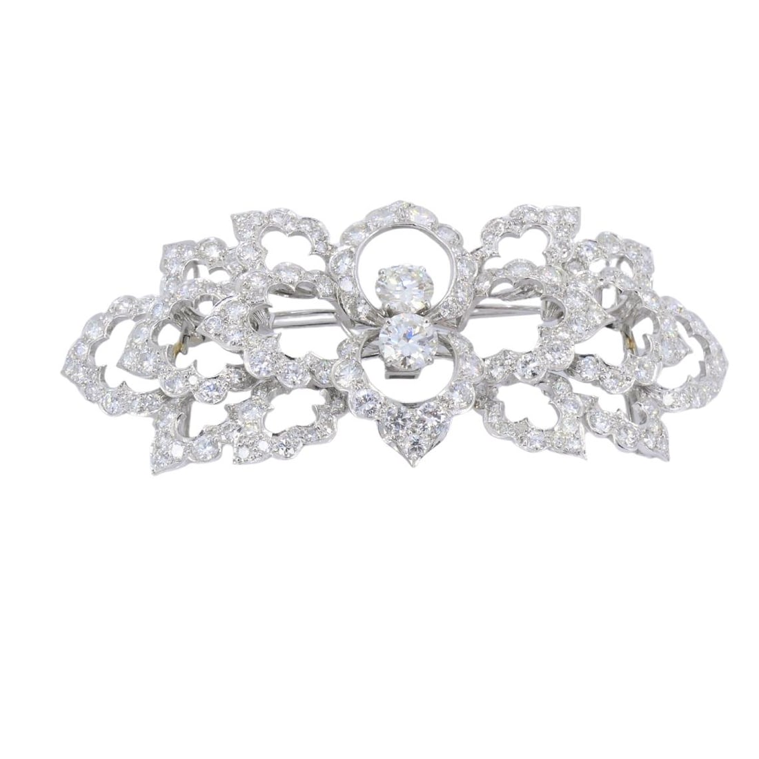 David Webb Diamond Platinum Brooch Floral Design - 10