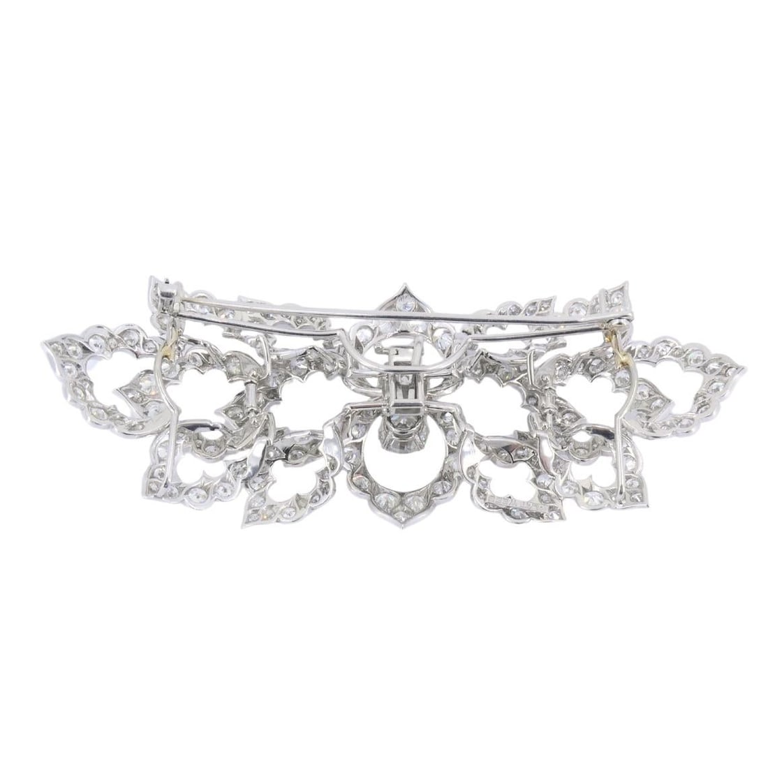 David Webb Diamond Platinum Brooch Floral Design - 11