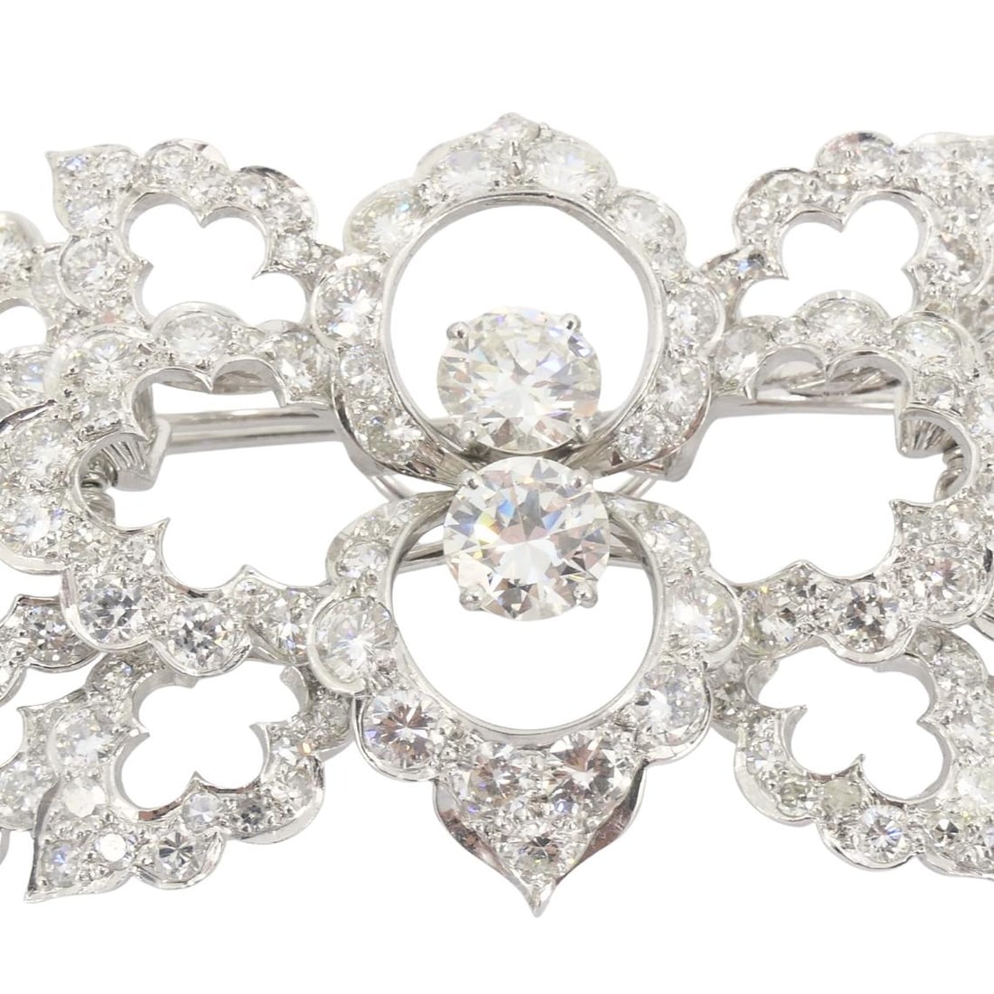 David Webb Diamond Platinum Brooch Floral Design - 4