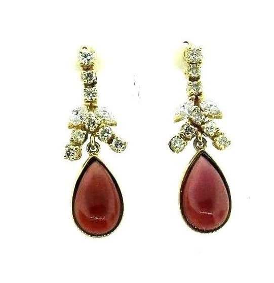14K YELLOW GOLD DIAMOND GARNET DANGLE GORGEOUS EARRINGS STAMPED - 3