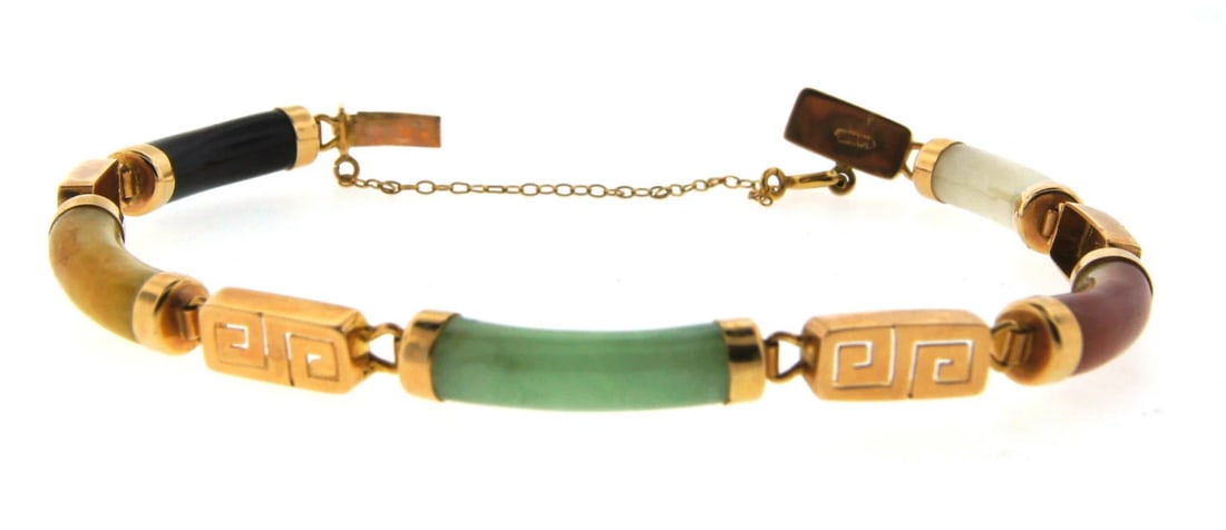 WONDERFUL Chinese 14k Gold & Jade Bracelet Circa 1970! - 2