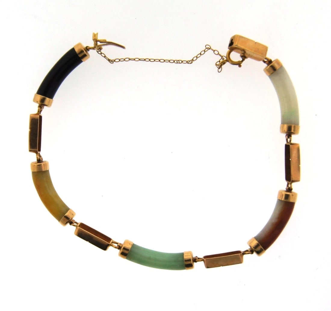 WONDERFUL Chinese 14k Gold & Jade Bracelet Circa 1970! - 4
