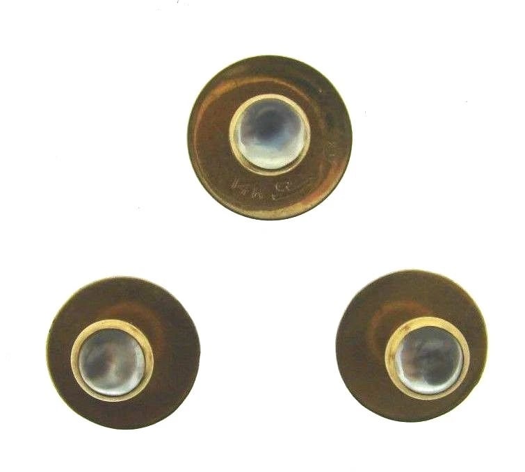 UNIQUE 14k Yellow Gold & Moonstone Cufflinks and Stud Set Circa 1900s - 4