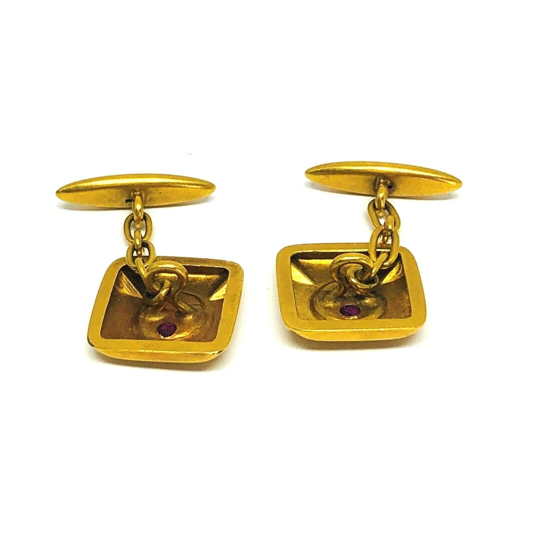 Vintage 18K Yellow Gold Pearl Ruby Square Cufflinks - 4