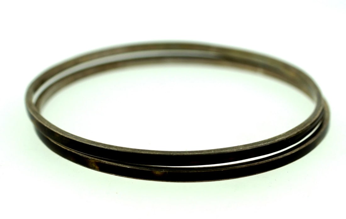 SET OF 2 BANGLE BRACELET SILVER 925 STAMPED ENAMEL VINTAGE C.1970 - 2