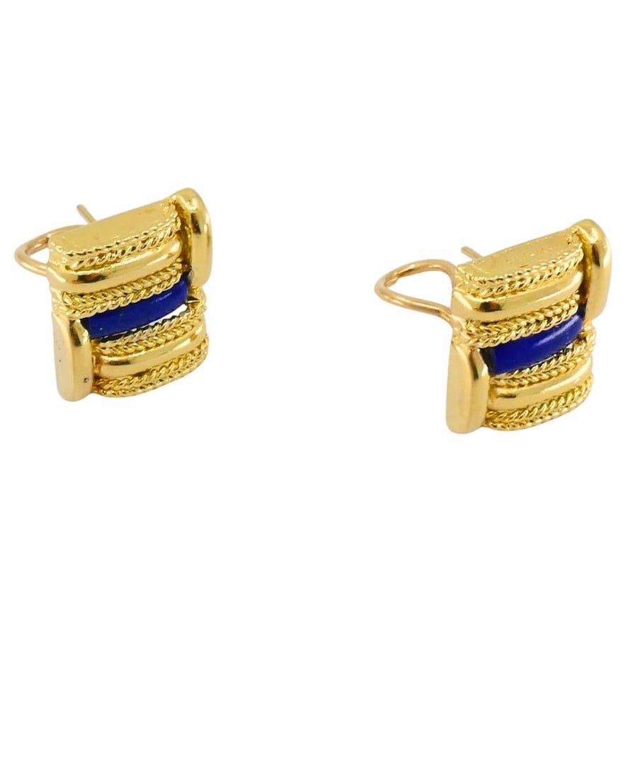 Vintage Aldo Cipullo for Cartier 18 Gold Earrings Lapis Lazuli - 4
