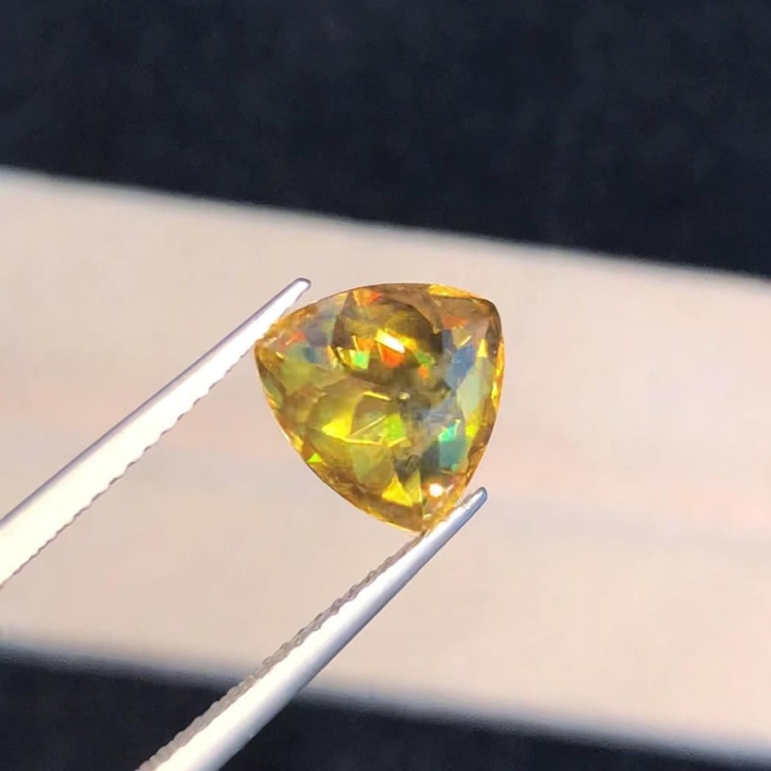 Trillion Cut Sphene Titanite Gemstone: Yellow Orange, 3.830 Ct - 10