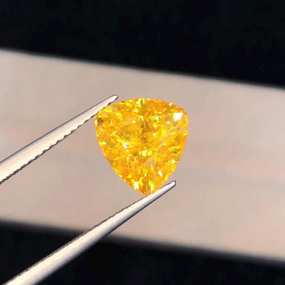 Trillion Cut Sphene Titanite Gemstone: Yellow Orange, 3.830 Ct - 13