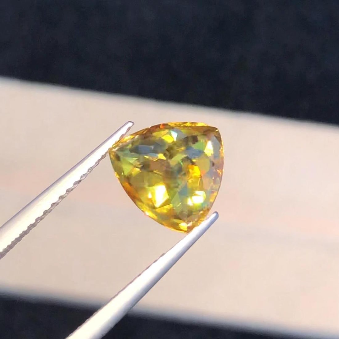 Trillion Cut Sphene Titanite Gemstone: Yellow Orange, 3.830 Ct - 18