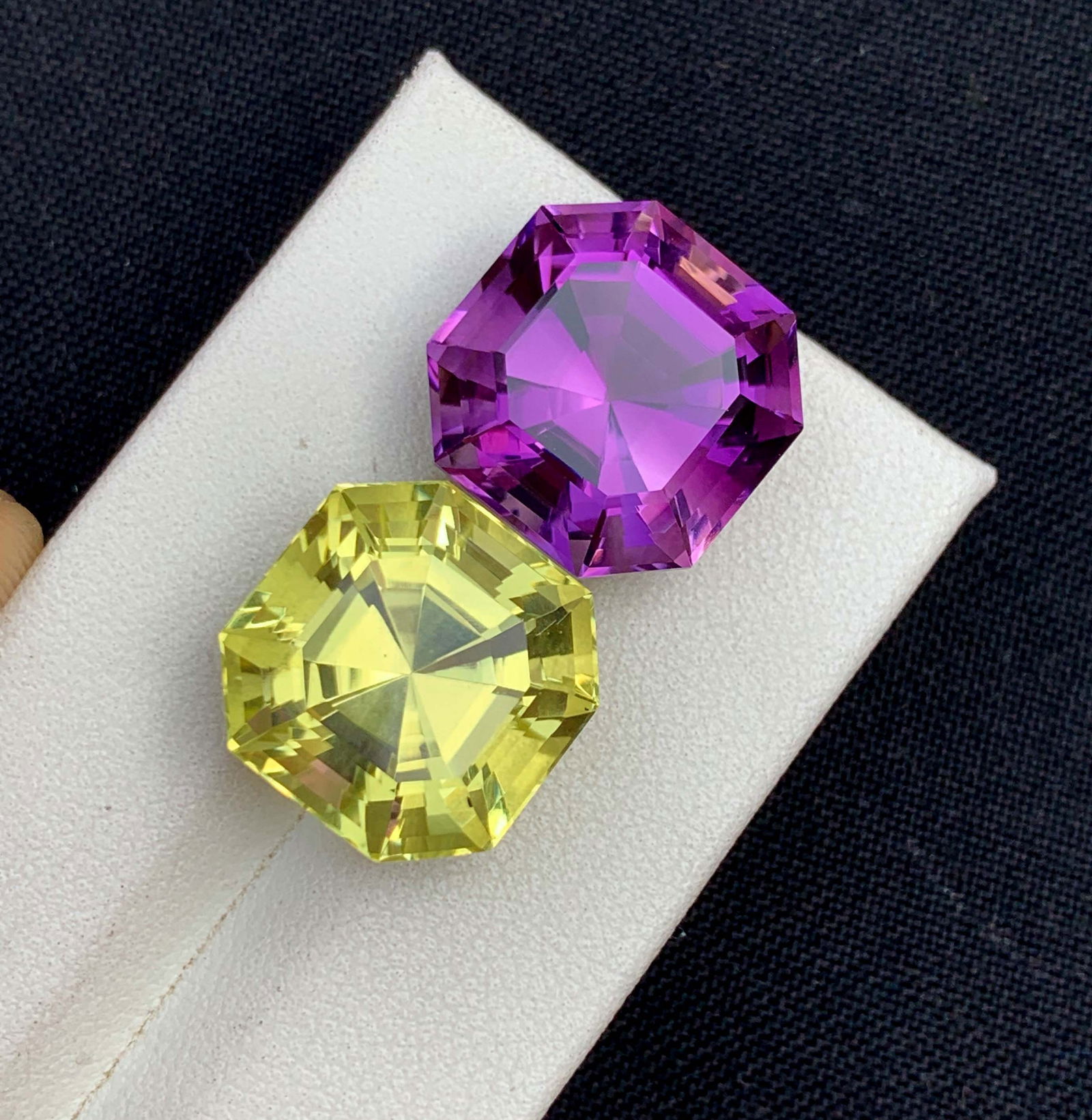 Amethyst and Citrine Gemstone Pair: Fancy Asscher Cut, 30 Carat - 3