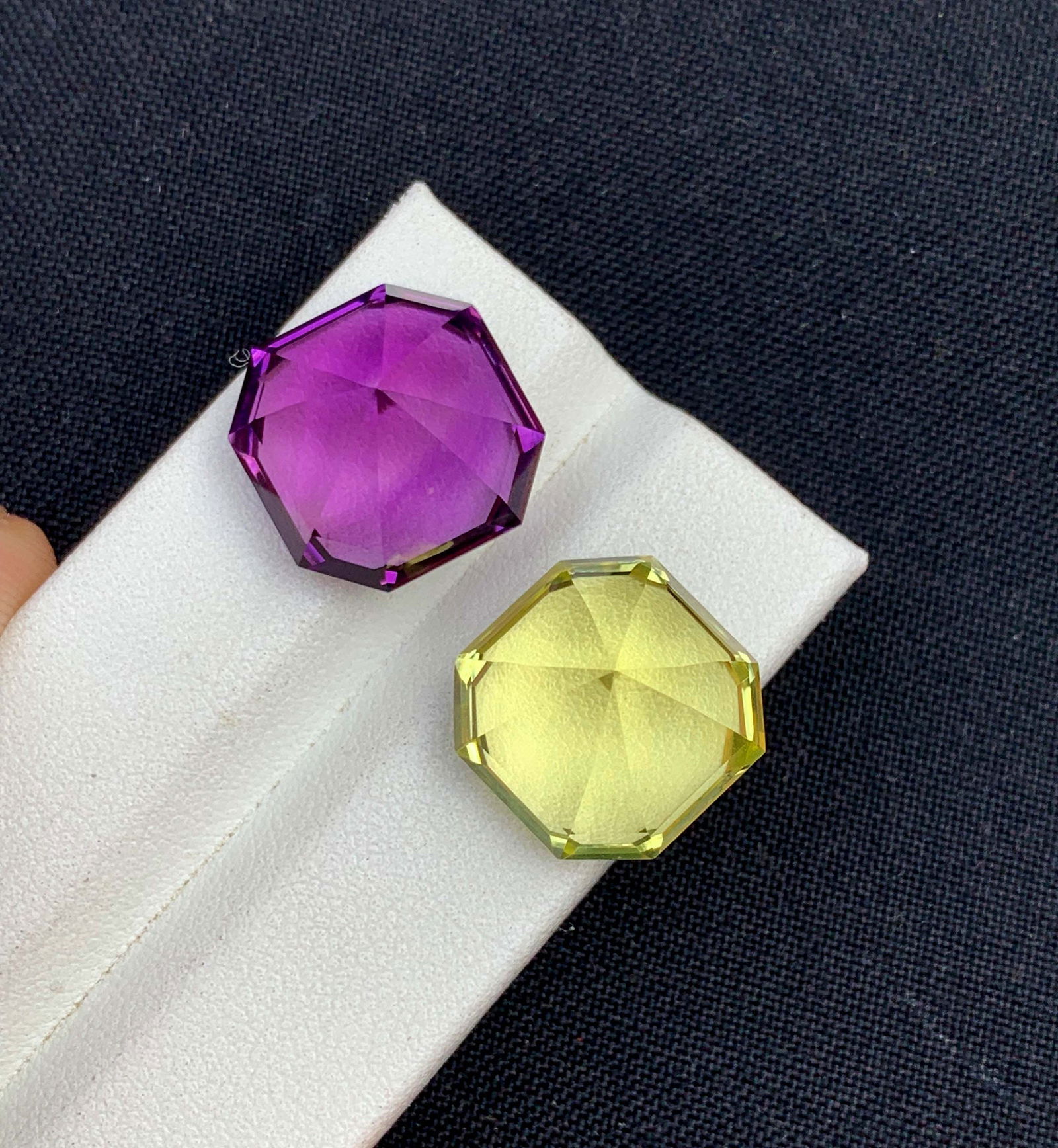 Amethyst and Citrine Gemstone Pair: Fancy Asscher Cut, 30 Carat - 7