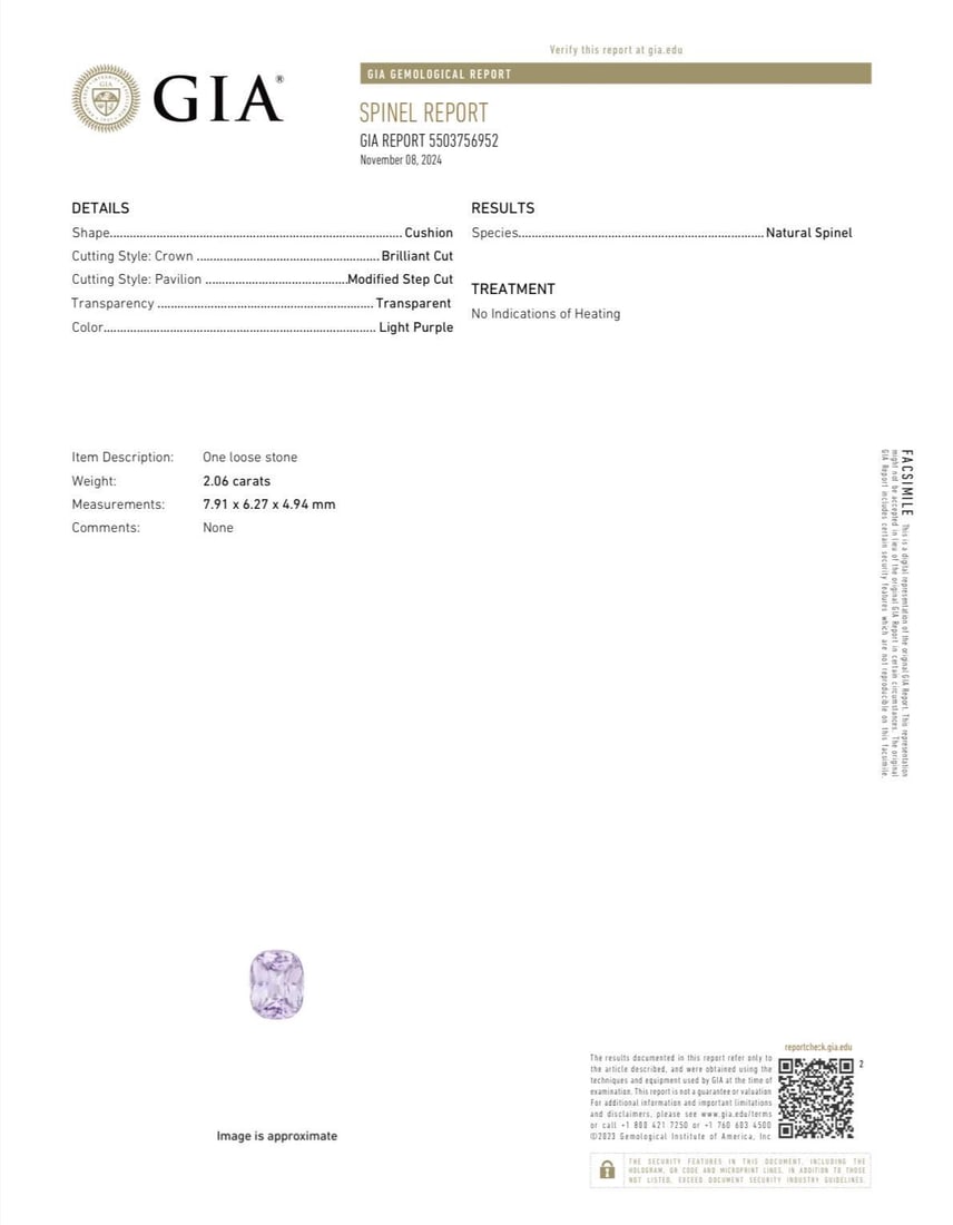 GIA Certified Light Purple Spinel Gem: 2.06 Carat Cushion Cut - 2