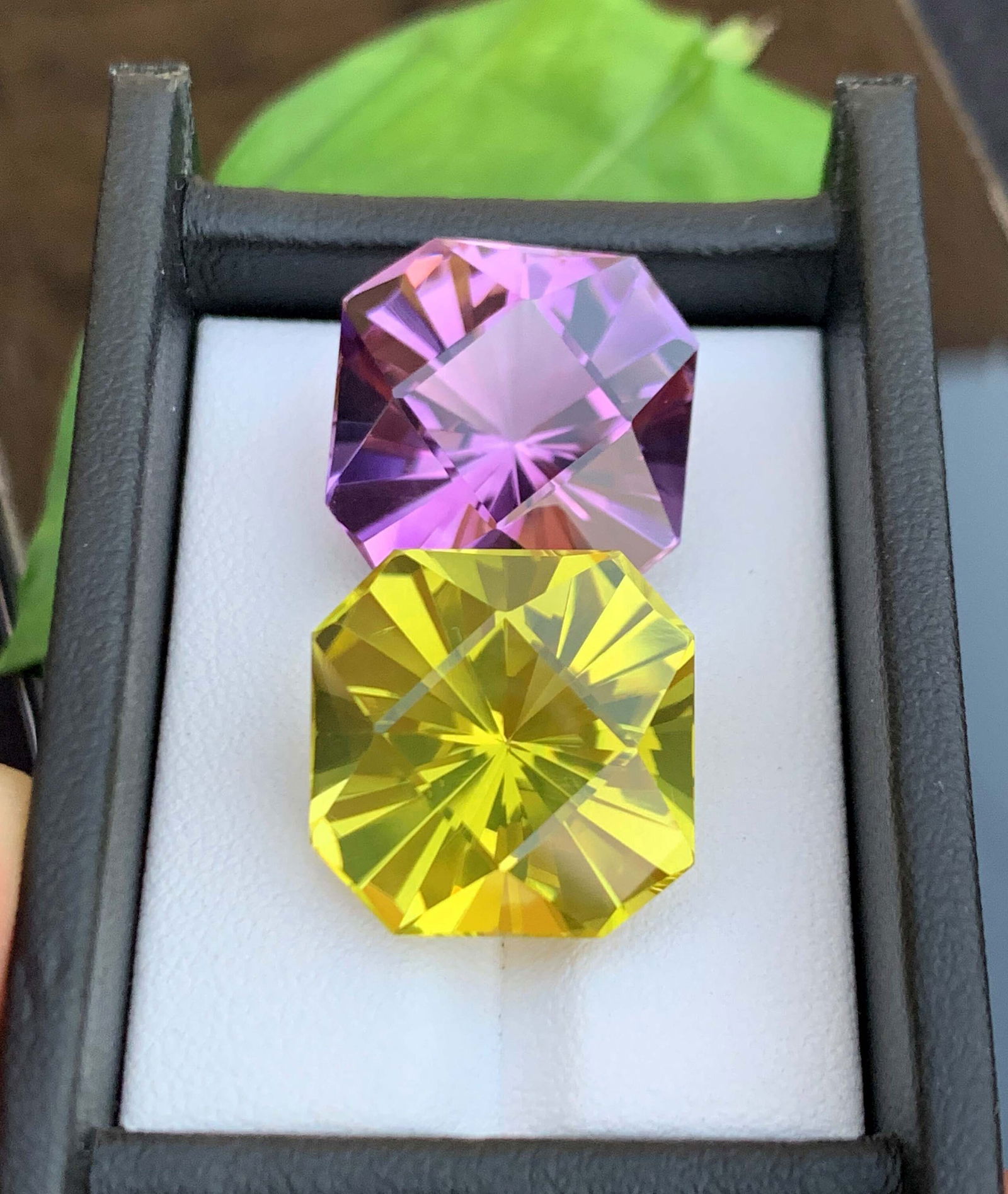 Fancy Cut Amethyst Citrine Gemstone Pair: February Birthstone, 40 Carat (17x17x12 mm) - 2